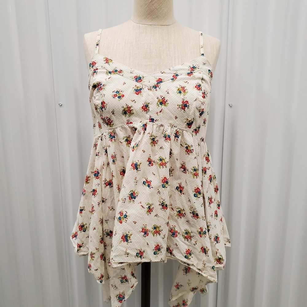Cream and Floral Handkerchief Hem Tank